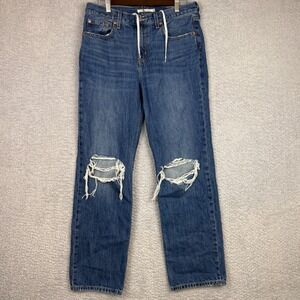 Levis Jeans Women 28x30 Blue Low Pro Straight Distressed Ripped Knee Denim Faded